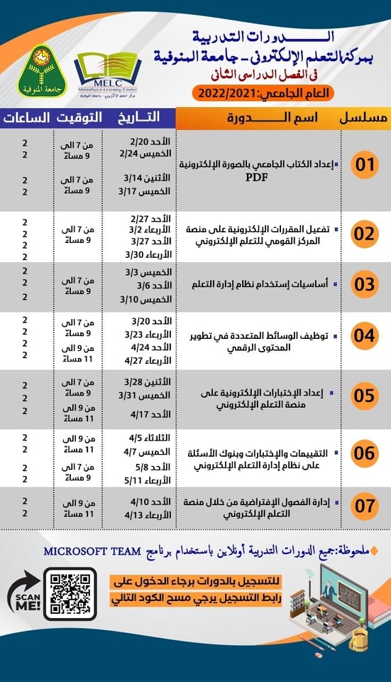 Training courses at the E-Learning Center, Menoufia University