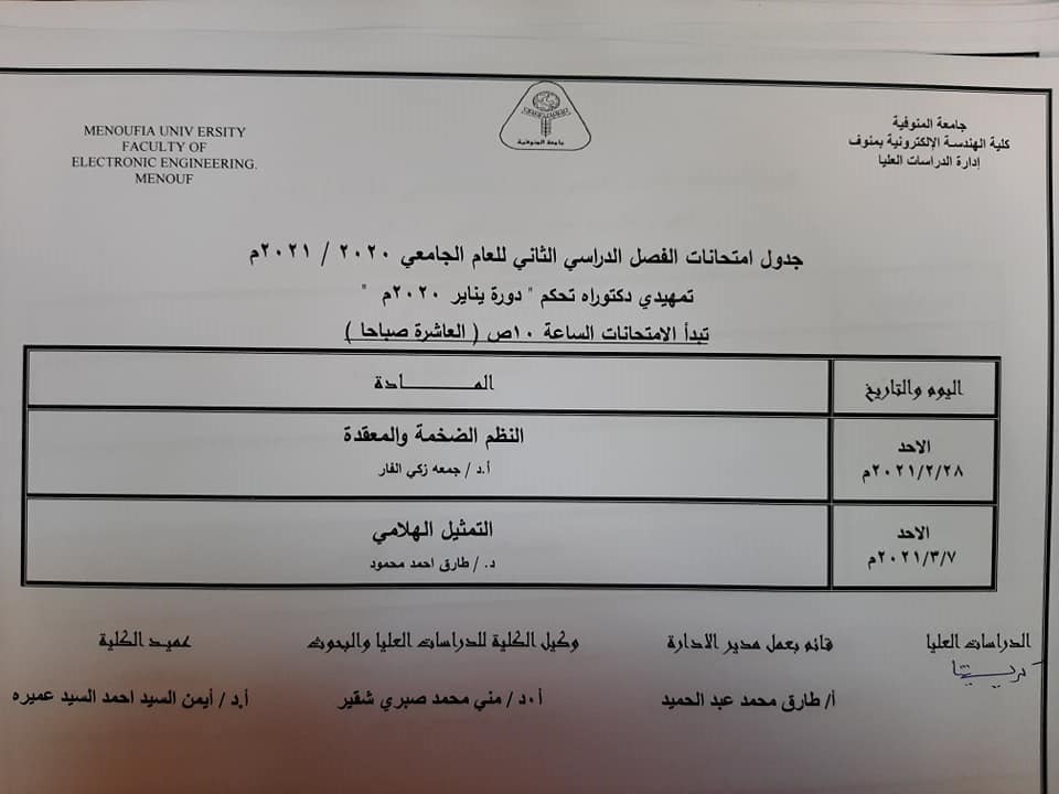 تمهيدي دكتوراه تحكم دورة يناير 2020 م