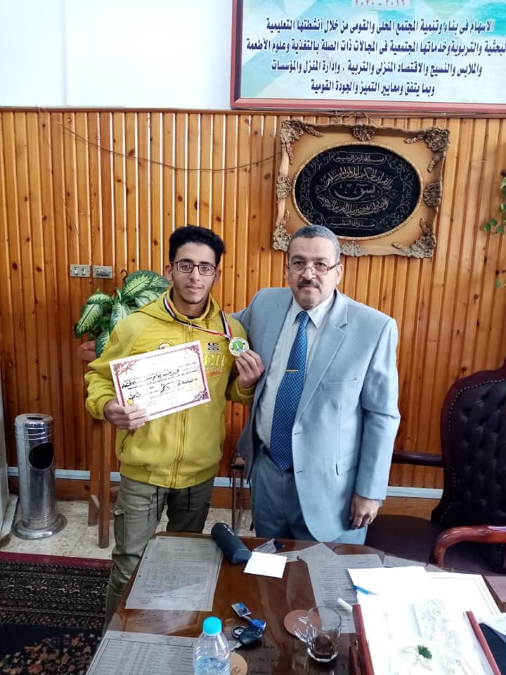 congratulate the student/ Mohamed Hassan Al-Akhras in the first year of the college for obtaining the third place at the university level in the Roman wrestling