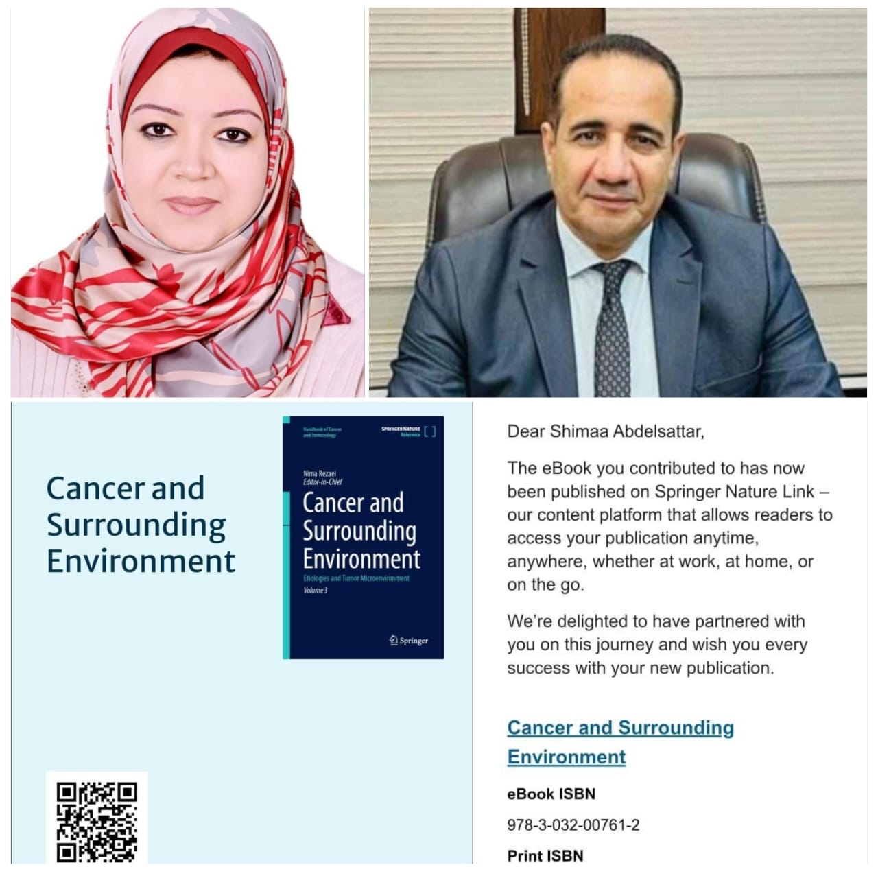 عميد "معهد الكبد القومي " جامعة المنوفية يهنئ الدكتورة شيماء عبد الستار على مشاركتها في تأليف كتاب عالمي مرجعي في مناعة السرطان