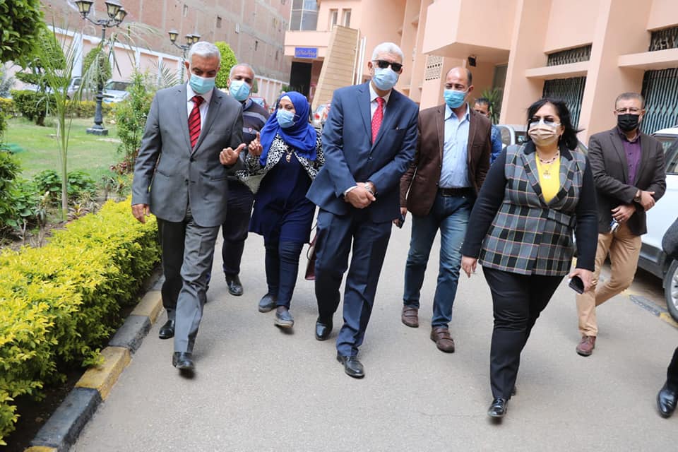 The rector of the University of Menoufia is checking out the renovations of the University Sports Stadium