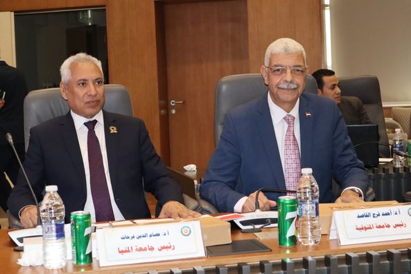 The President of Menoufia University during his participation in the regular meeting of the top universities..