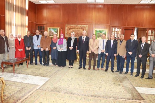 The President of Menoufia University congratulates the new assistant secretaries and general directors