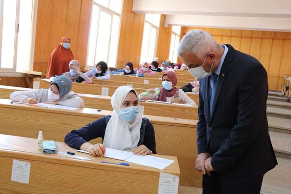 Beginning of the second semester examinations at the University of Menoufia and Mubarak checking the committees of the Faculty of Education.
